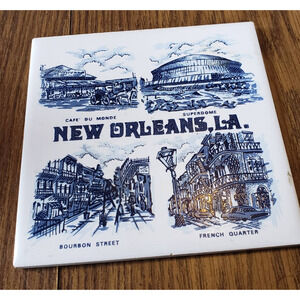 New Orleans Historic Sites & Scenes Superdome French Quarter Art Ceramic Trivet